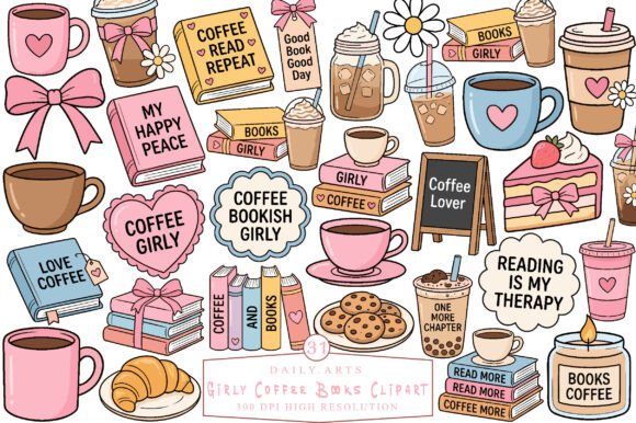 Download Girly Coffee Books Clipart - Premium Resources