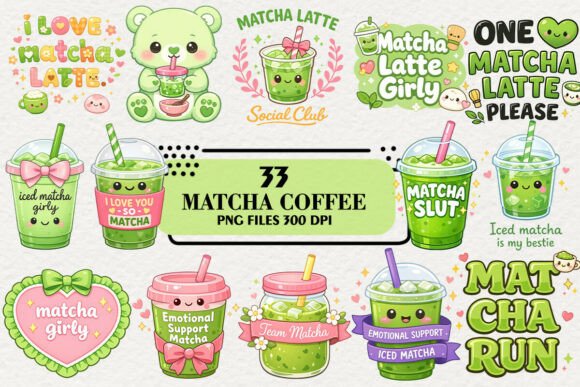 Download Kawaii Matcha Coffee Clipart Bundle - Premium Resources