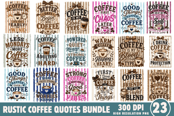 Download Rustic Coffee Quotes PNG Bundle - Premium Bundle